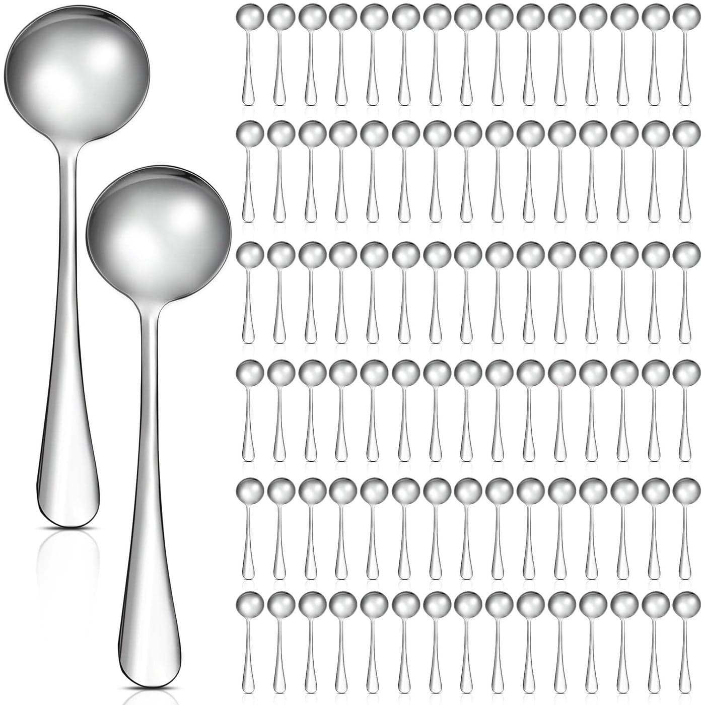 Mifoci 100 Pcs Soup Spoons Set 63 Inch Stainless Steel Round Metal Dinner Spoons Bulk Mirror Polished Tablespoon for Home Kitchen Restaurant School Dishwasher Safe