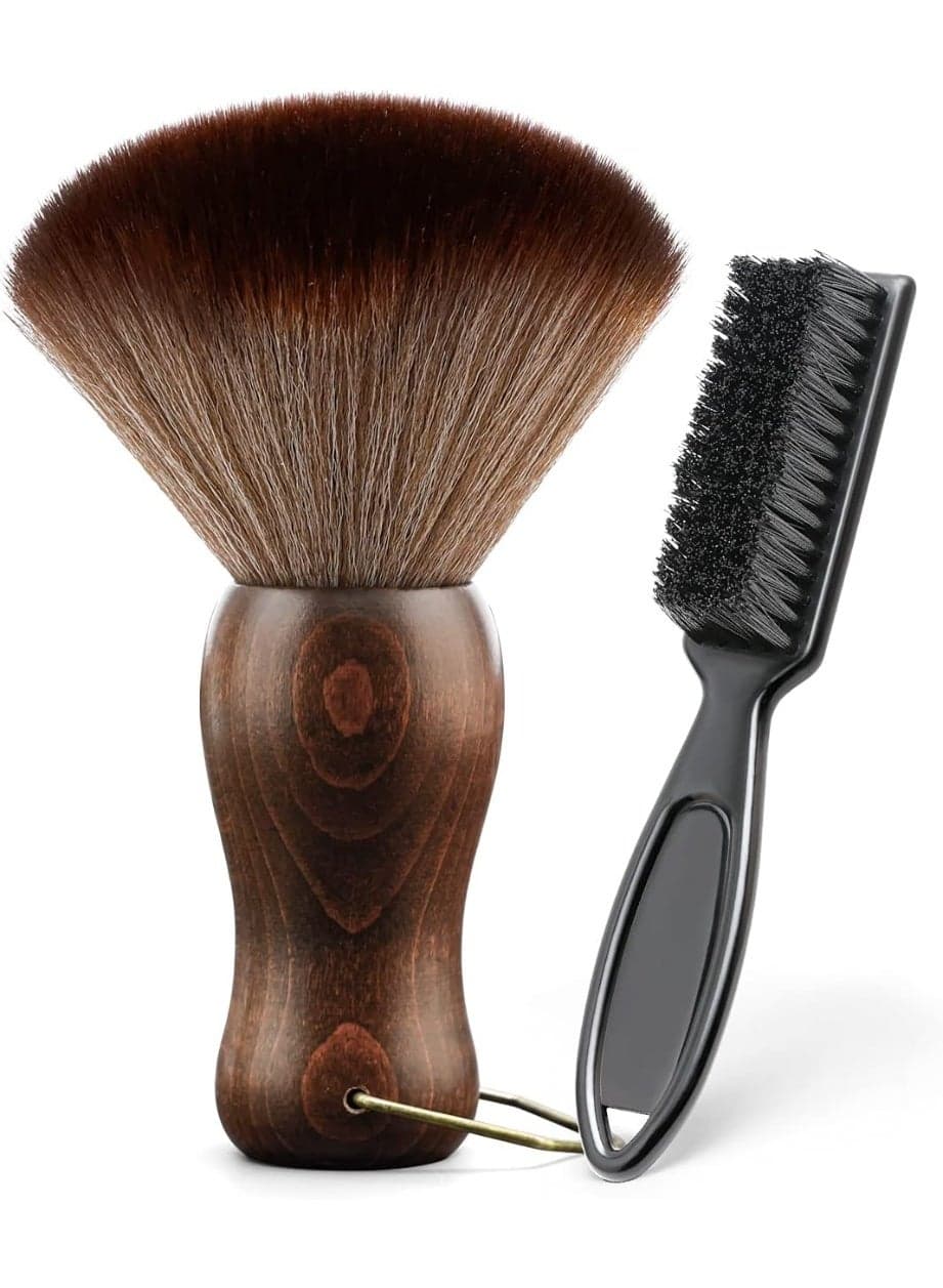 Barber Neck Duster Brush Wood Handle with Hook for Hair Cutting… (Neck brush+Black brush)