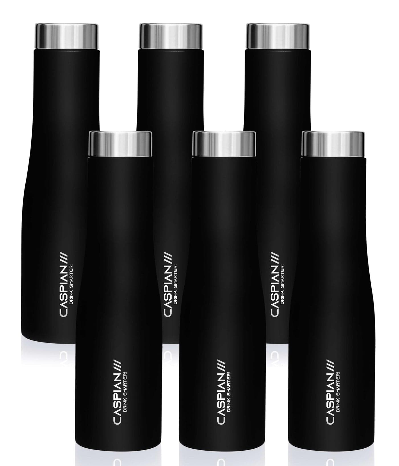 CASPIAN /// Aqua Stainless Steel Water Bottle (Black, 1 Litre, Set of 6)| Leak Proof Thunder for Fridge Home Office Travel School Kids Boys Girls Adults Sports Gym Yoga