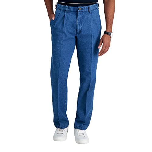 Haggar mens Casual Classic Fit Denim Trouser Pant - Regular and Big & Tall Sizes jeans, Muted Stonewash, 34W x 30L US
