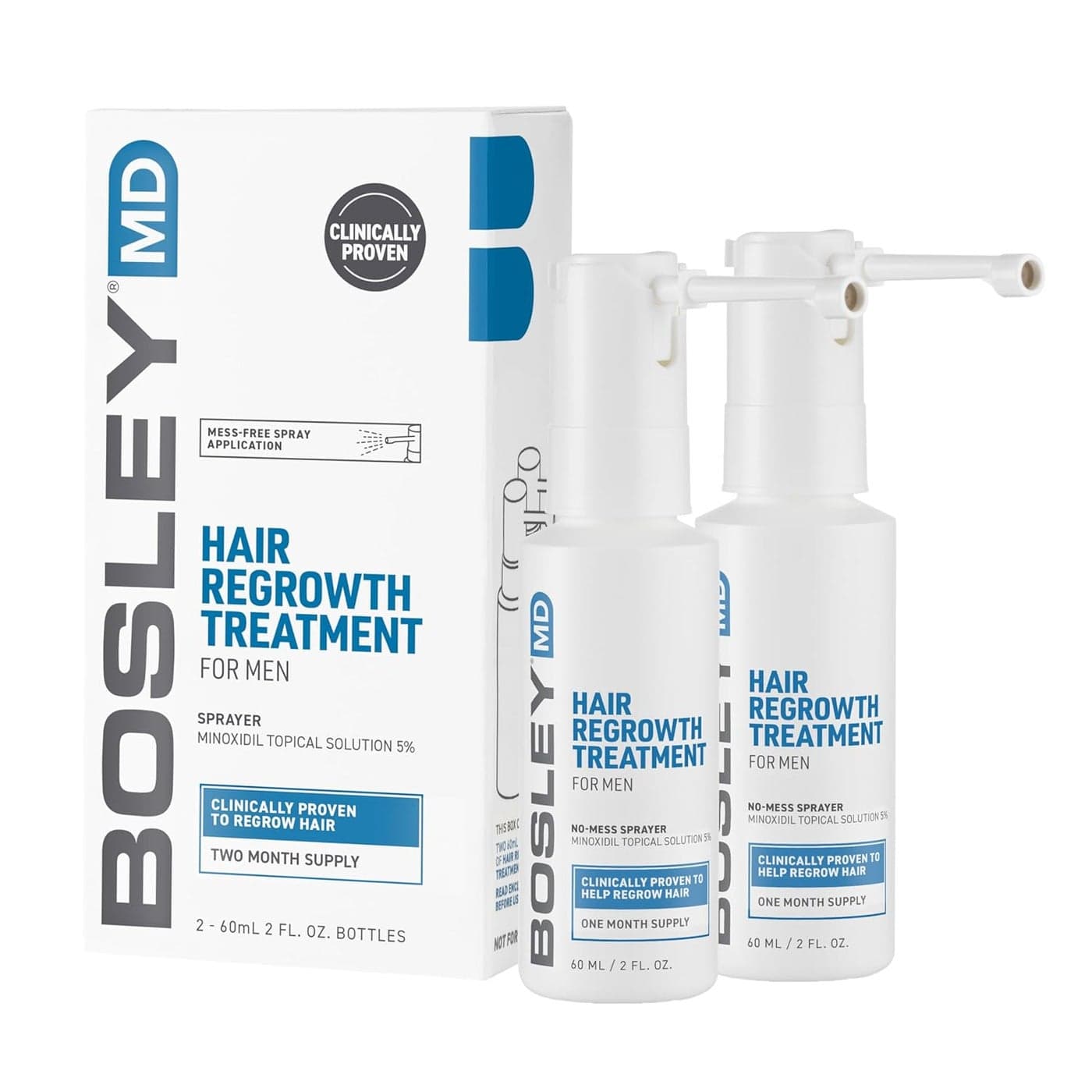 BosleyMD Minoxidil Spray Extra Strength Thinning TreatmentHairspray for Hair Loss and Hair Regrowth for Men Topical Solution No Mess Sprayer 2Pack 2month Supply