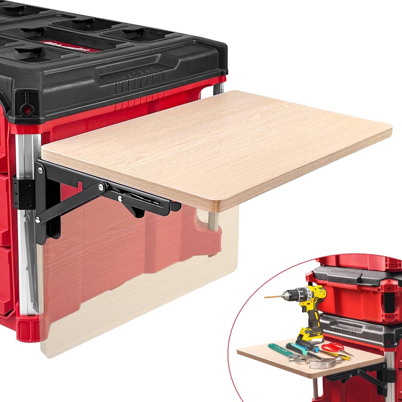 Heavy Duty Foldable Work Table Compatible with Milwaukee Packout ToolboxSide Storage for Your Packout System