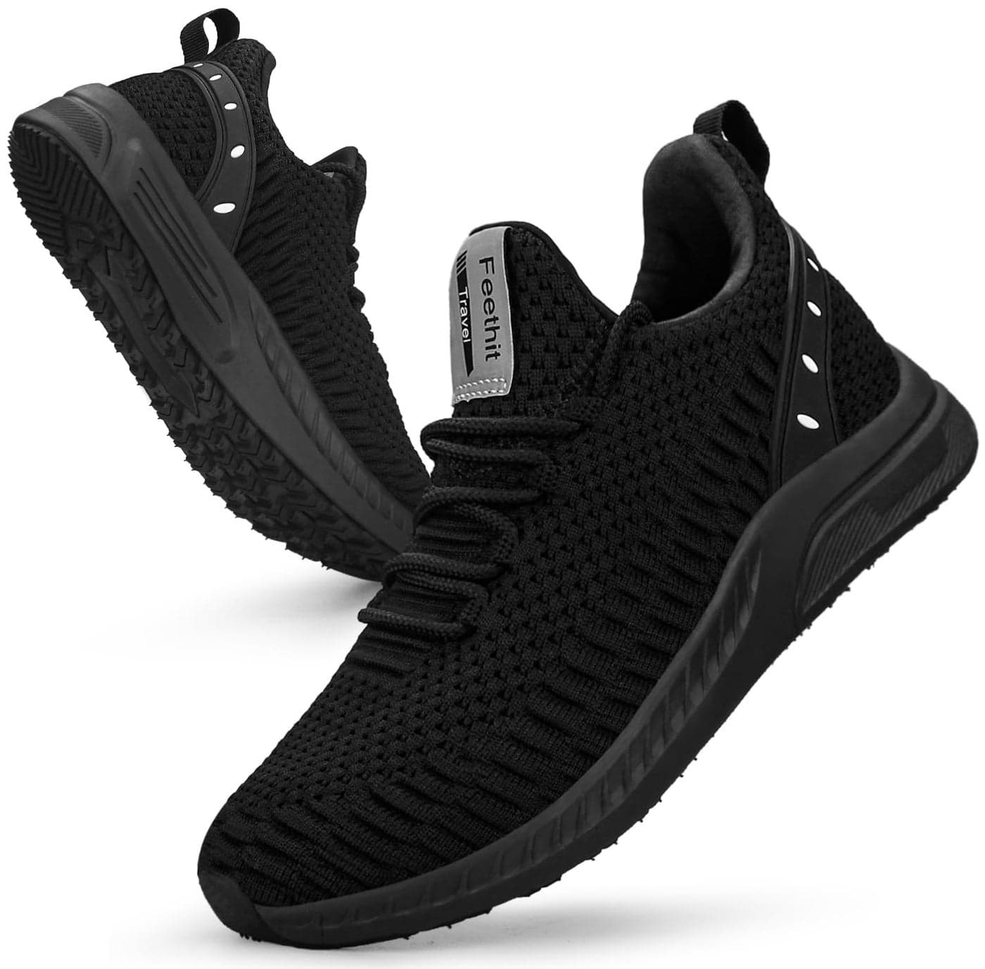 Feethit Women Tennis Running Shoes Walking Shoes Lightweight Casual Sneakers for Travel Gym Work Woman Waitress Nurse All Black 10.5