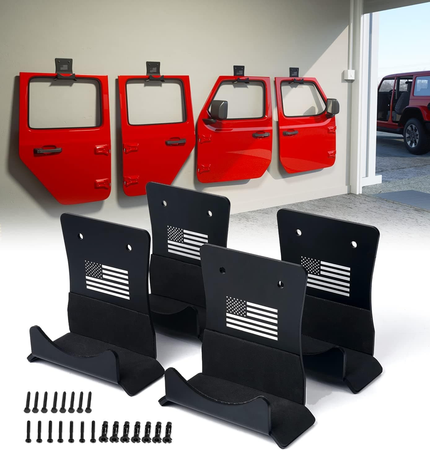 Xprite Wall Mount Door Storage Hangers for Jeep Wrangler (1956-2021) - U.S. Flag Pattern