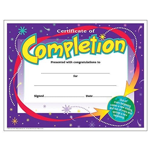 TREND Certificate of Completion Colorful Classic Certificates, 8-1/2" x 11", 30 Count