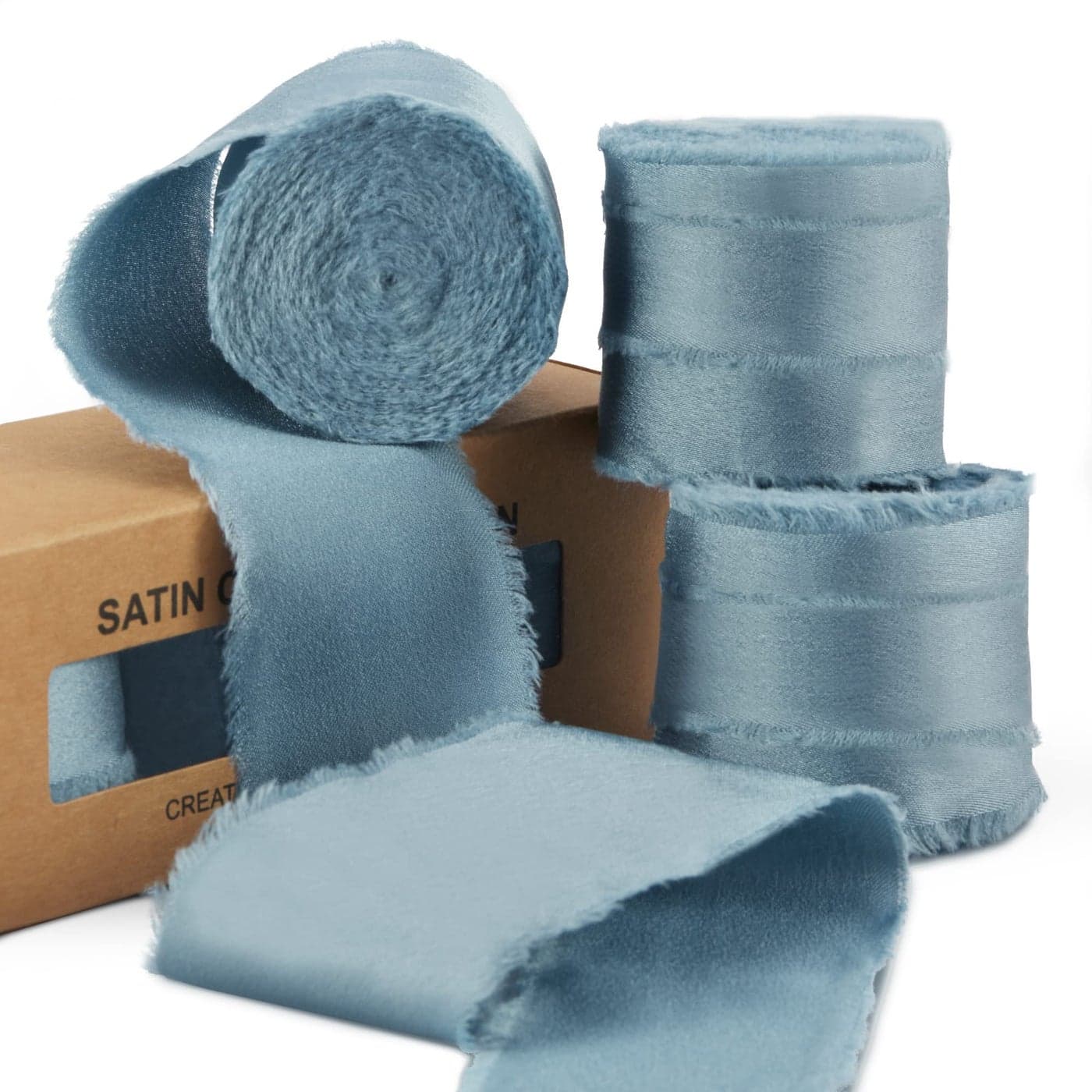 Keypan Dusty Blue Silk Ribbon Satin Chiffon Frayed Fabric Ribbons for Gift Wrapping Crafts Flower Bouquets Wedding Invitation Decor Baby Shower 112 inch x 21 Yd
