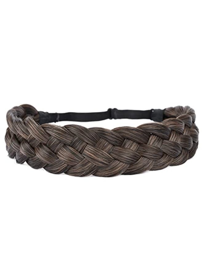DIGUAN 5 Strands Synthetic Hair Braided Headband Classic Chunky Wide Plaited Braids Elastic Stretch Hairpiece Women Girl Beauty accessory 56g Carbon Brown