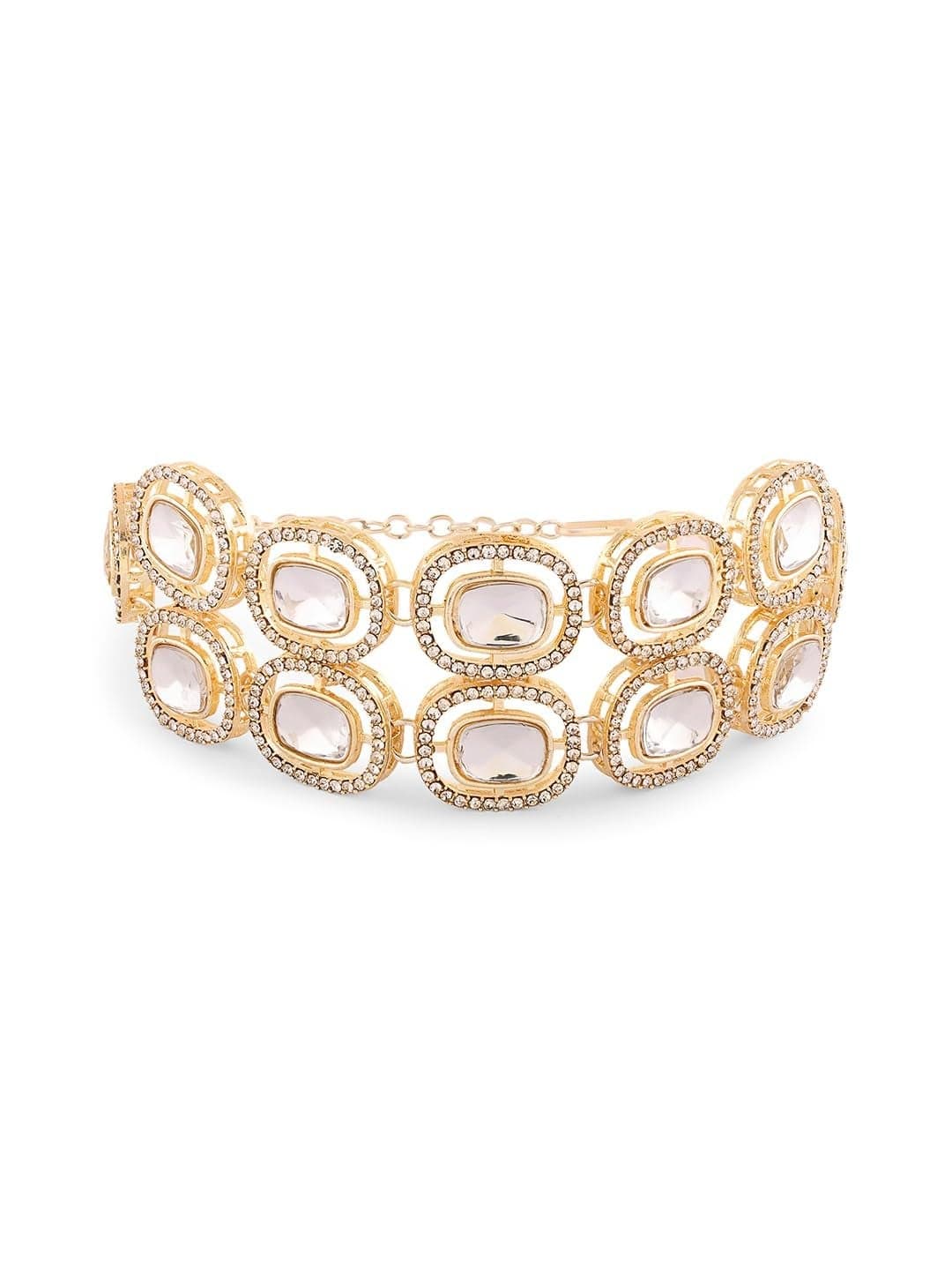 ZAVERI PEARLS Gold Tone Double Layered Austrian Diamonds & Artificial Stones Embellished Ethnic Bracelet For Women-ZPFK18426