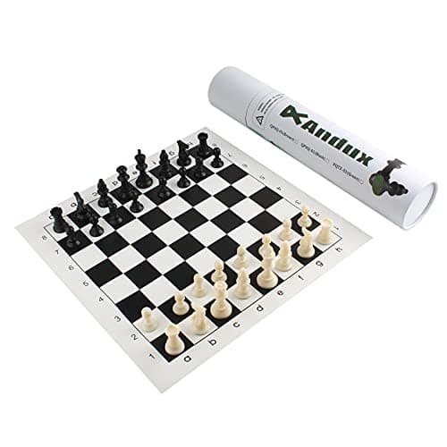 Andux Chess Game Set Chess Pieces and Rollable Board QPXQ01 Black42x42cm