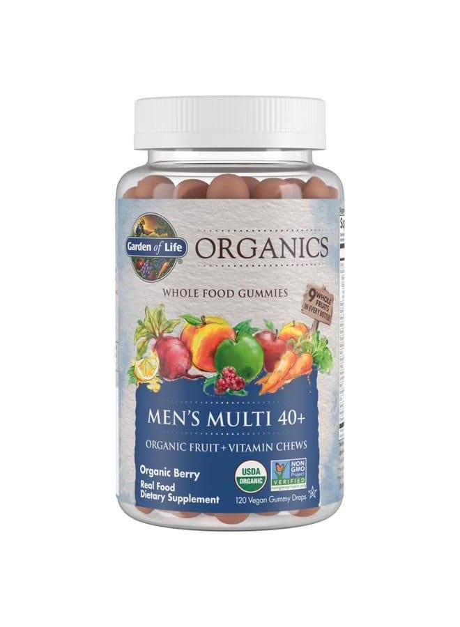 Organics Men 40+ Gummy Vitamins - Berry - Certified Organic, Non-GMO, Vegan, Kosher Complete Multi - Methyl B12, C & D3 - Gluten, Soy & Dairy Free, 120 Real Fruit Gummies