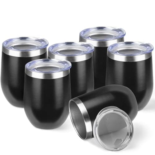 StarSpeed 12oz6 Pack Wine Tumbler with lid Stainless Steel Travel Mugs Stemless Double Wall Insulated Coffee Cup Insulated Wine Glasses Travel Tumbler for Cold Hot DrinksLight Pink 6