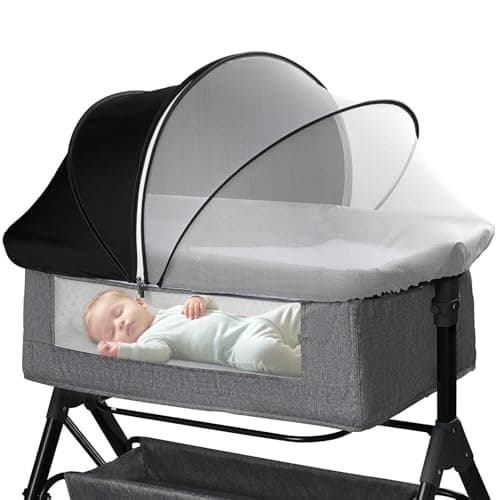 Bassinet Mosquito Net Cover - Half-Blackout Mosquito Net for Baby Crib & Bedside Sleeper, Breathable Crib net with 2-Way Zipper, Sun-Blocking Baby Mosquito Net Cover (Black-Small)