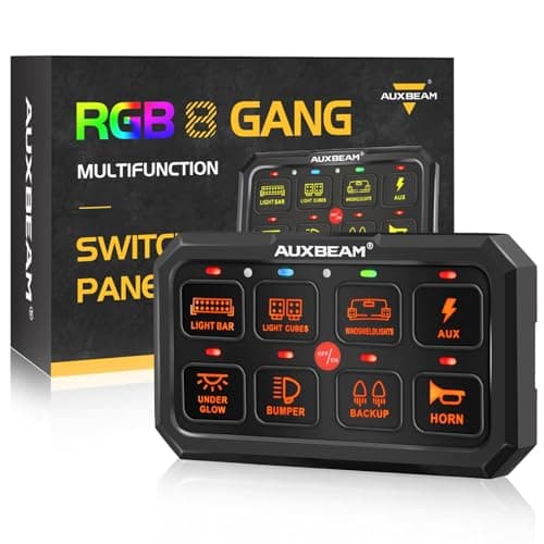 Auxbeam Switch Panel RGB 5 Inch Large 8 Gang Switch Panel RA80 XL Toggle Momentary Pulsed 12V Switch Panel for Car Truck SUV RV Camper Van Offroad Accessories 2 Years Warranty