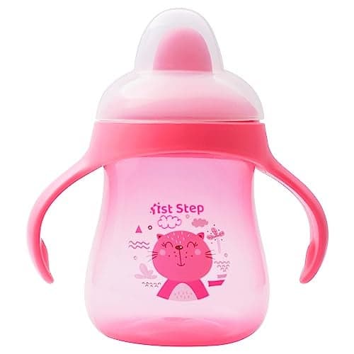 1ST STEP Matte Collection BPA Free Polypropylene Hard Spout Sipper with Twin Handles for Easy Grip - Pink