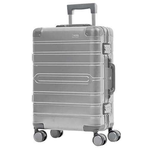 Nobl Travel Carry On Luggage, Noble Zipperless Aluminum Suitcase,21.7x14.8x8.1 Airline Approved, Aluminum Metal Hardside Shell & Frame, 360° Spinner Wheels, TSA Locks, Interior Compression –Silver