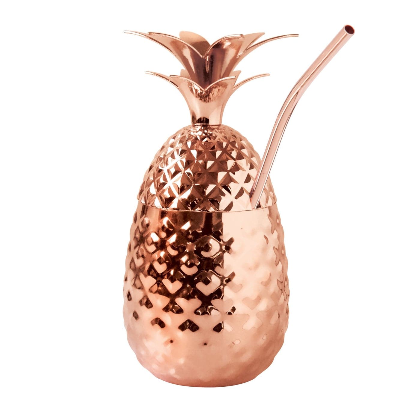 Oggi Stainless Steel Pineapple Cup with Stand Lid 12oz Copper Plated Metal Pineapple Bar Accessories for Summer Cocktail Cups Make Great Drinking Gifts