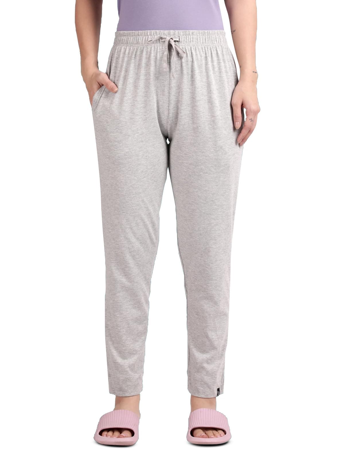 TWIN BIRDS Comfort Fit Solid Night Pant for Women | Pyjama Lounge Pant with Side Pockets | Grey Melange (S)