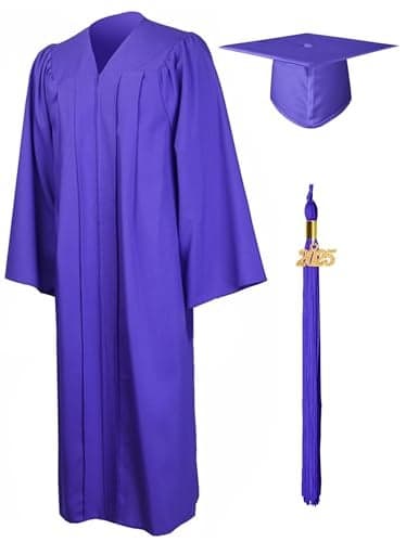GraduationMall Matte Graduation Gown Cap Tassel Set 2025 for High School and Bachelor Purple 39(4'6"-4'8")