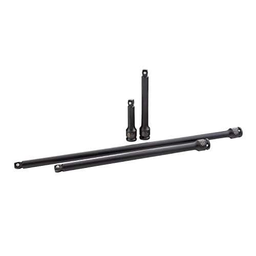 SUNEX TOOLS 3504, 3/8 Inch Drive Impact Extension Set, 4 Pieces, SAE, 3" to 15", Cr-Mo Steel, Radius Corner Design, Wobble Drive, Steel Ball Retainer, Dual Size Markings, Storage Tray