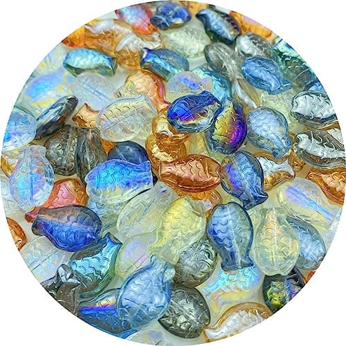 Honkoolly 90pcs Fish Crystal Glass Beads for Jewelry Making Fish Glass Spacer Beads for Earring Bracelet Necklace Key Chains Jewelry DIY Craft Making 14x10mm