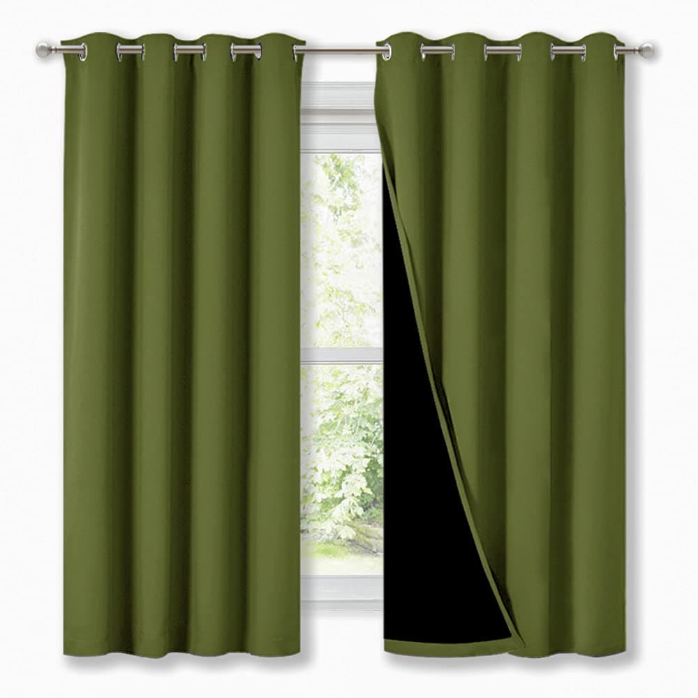 NICETOWN 100 Blackout Curtain Panels Thermal Insulated Black Liner Curtains for Nursery Room Noise Reducing and Cold Blocking Drapes for Windows 2 PCs Olive Green 52inch Wide by 63inch Long