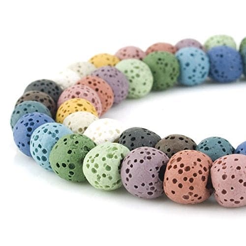 BEADNOVA 8mm Color Lava Beads Natural Crystal Stone Gemstone Round Loose Energy Healing Beads for Jewelry Making (8mm, 48-50pcs, Mix Color)