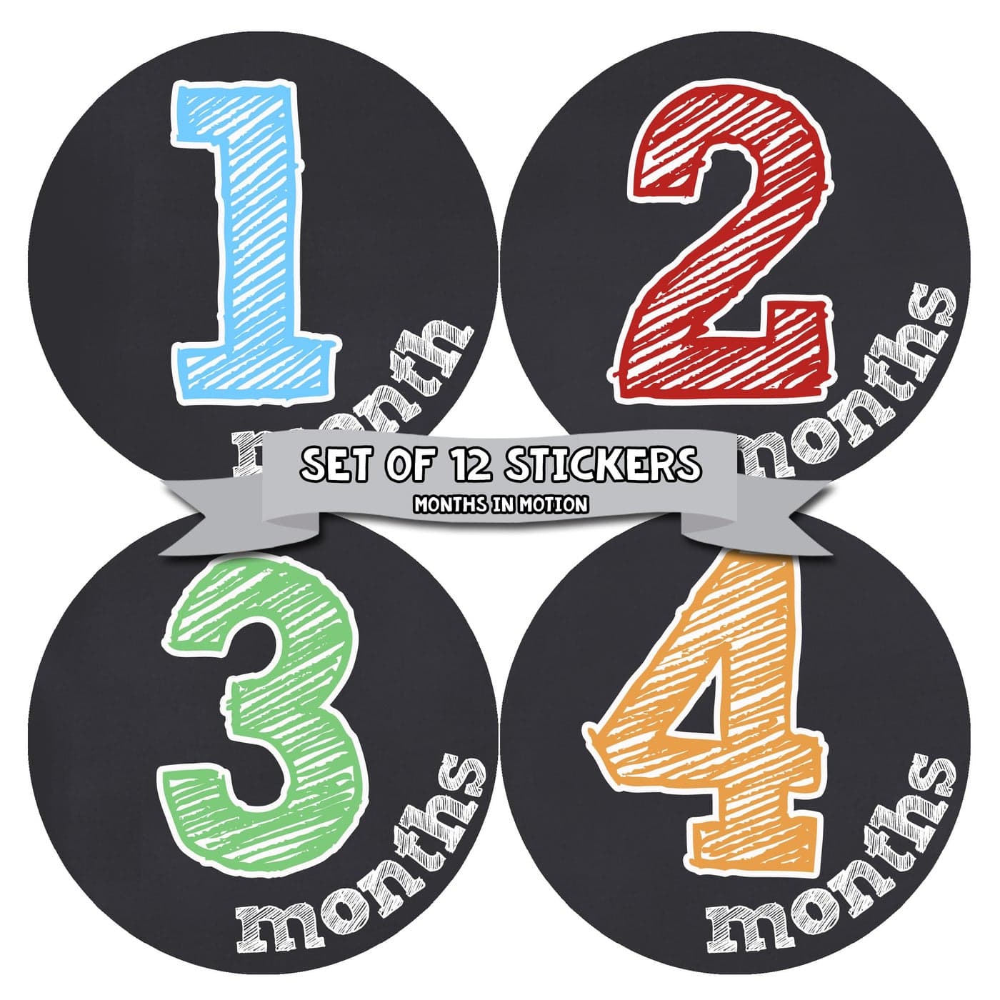 Months In Motion Gender Neutral Baby Month Stickers Monthly Milestone Sticker for Boy or Girl Infant Photo Prop for First Year Shower Gift Newborn Keepsakes Unisex