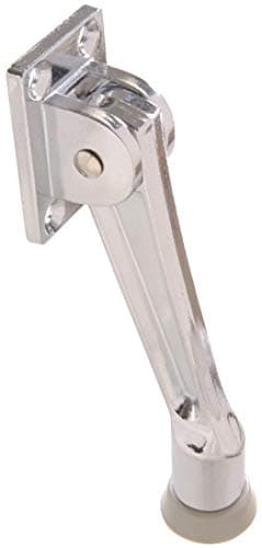 Hillman 5" Kickdown Door Stop - Satin Chrome Door Stoppers, Doorstops for Inside Door, Heavy Duty with Ribbed Rubber Foot, Mounting Screws Included, 1-Pack | 852939