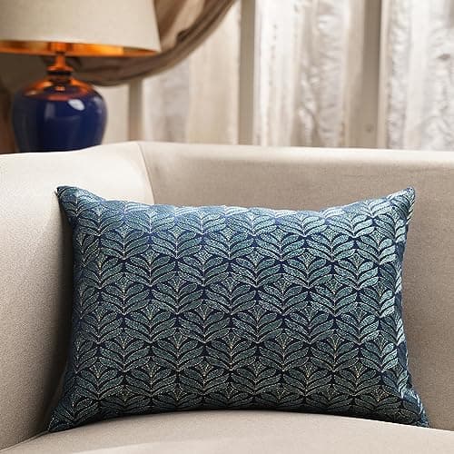 PURE HOME + LIVING Blue Embroidered Rectangle Cushion Cover