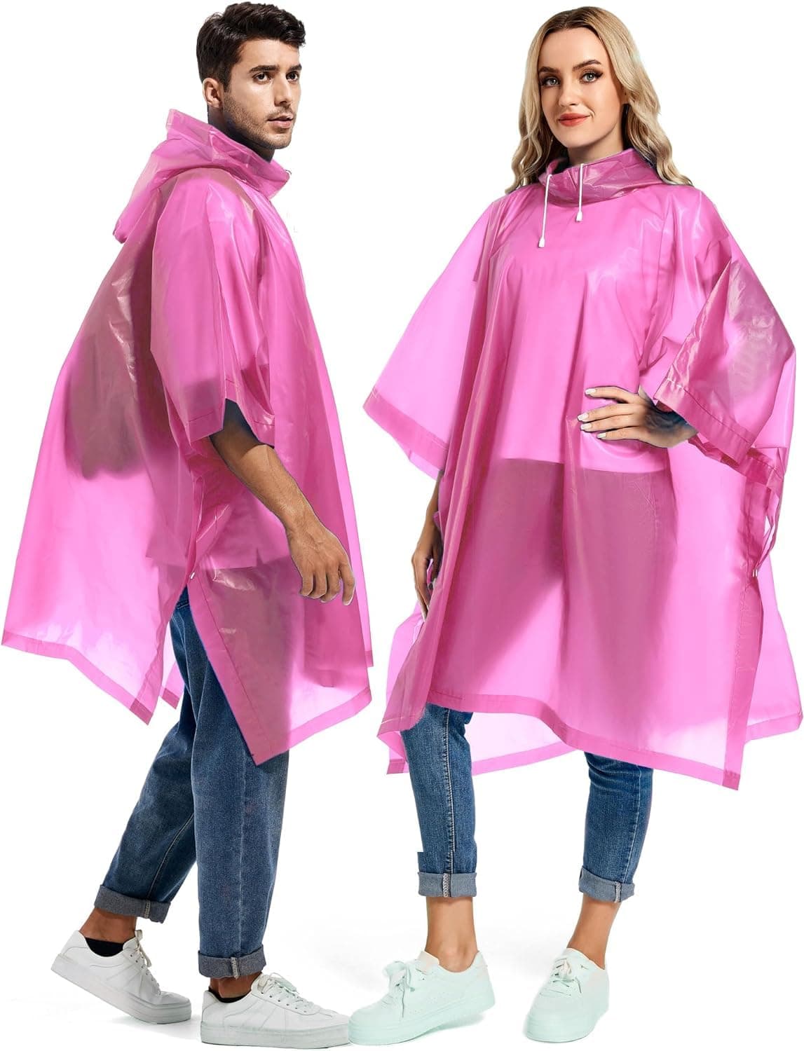 HACER Eva Poncho Raincoat Transparent Hooded Water Resistant Rain Standard Length Jacket with Sleeves for Women Men Camping Rainy Season Travel-Pink, Free Size