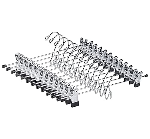 Amber Home 26 Pack Heavy Duty Metal Pants Skirt Hangers, Space Saving with Adjustable Clips for Jeans, Slacks