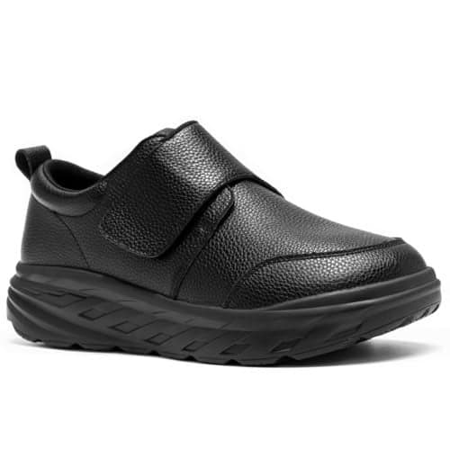 Men's Orthopedic Diabetic Extra Wide Leather Dress Shoes: Comfortable Walking Shoes with Arch Support for Flat Feet, Lightweight Wide Width Toe Box Loafers Adjustable for Tennis Black Size 11