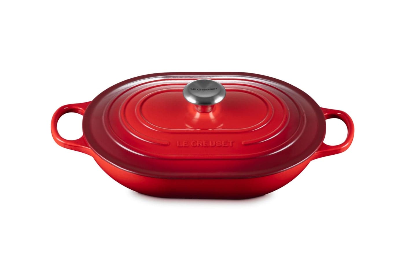 Le Creuset Enameled Cast Iron Signature Oval Casserole with Lid, 3.75 Quart, Cerise
