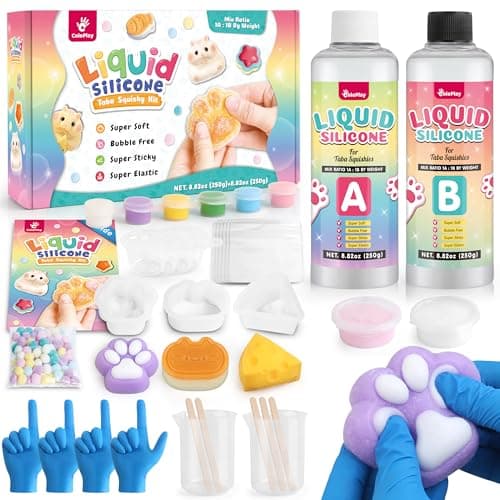 ColoPlay Taba Squishy Kit 18OZ Rubber with Guided Bubble Free and Faster Fully Cures FuFu Squishy Kit with Mold Flocking Powder Stress Relief Entertainment