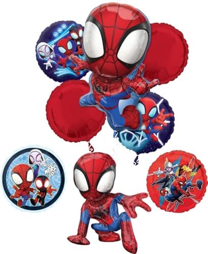 Spidey and Friends Birthday Party Supplies 8pc Foil Balloon Bouquet Decorations