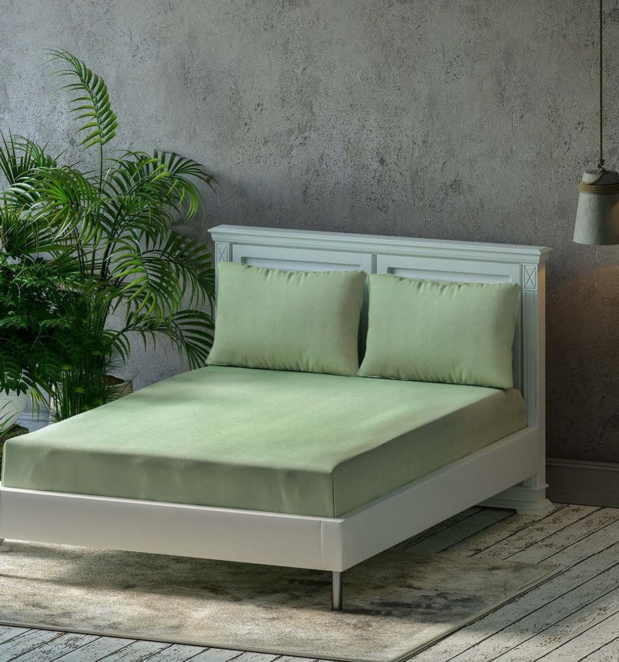 Trance Home Linen Premium 300 TC Pure 100% Cotton Fitted Bedsheet with 2 Pillow Covers (72 x 60 inch, Moss Green | All Side Elastic)