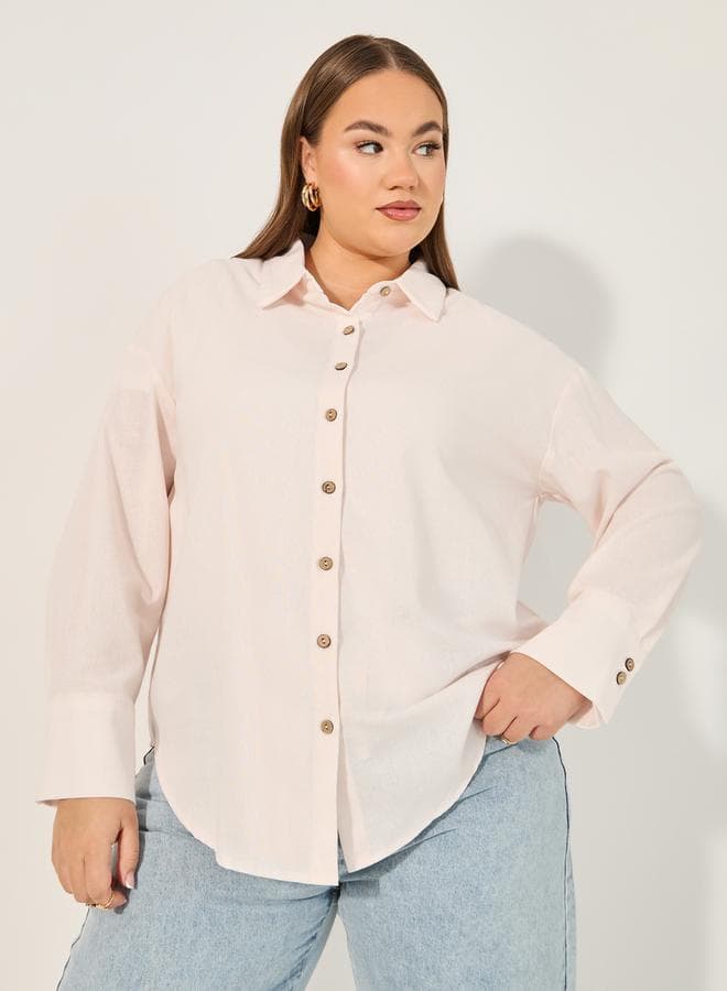 Styli Solid Button Down Oversized Longline Shirt