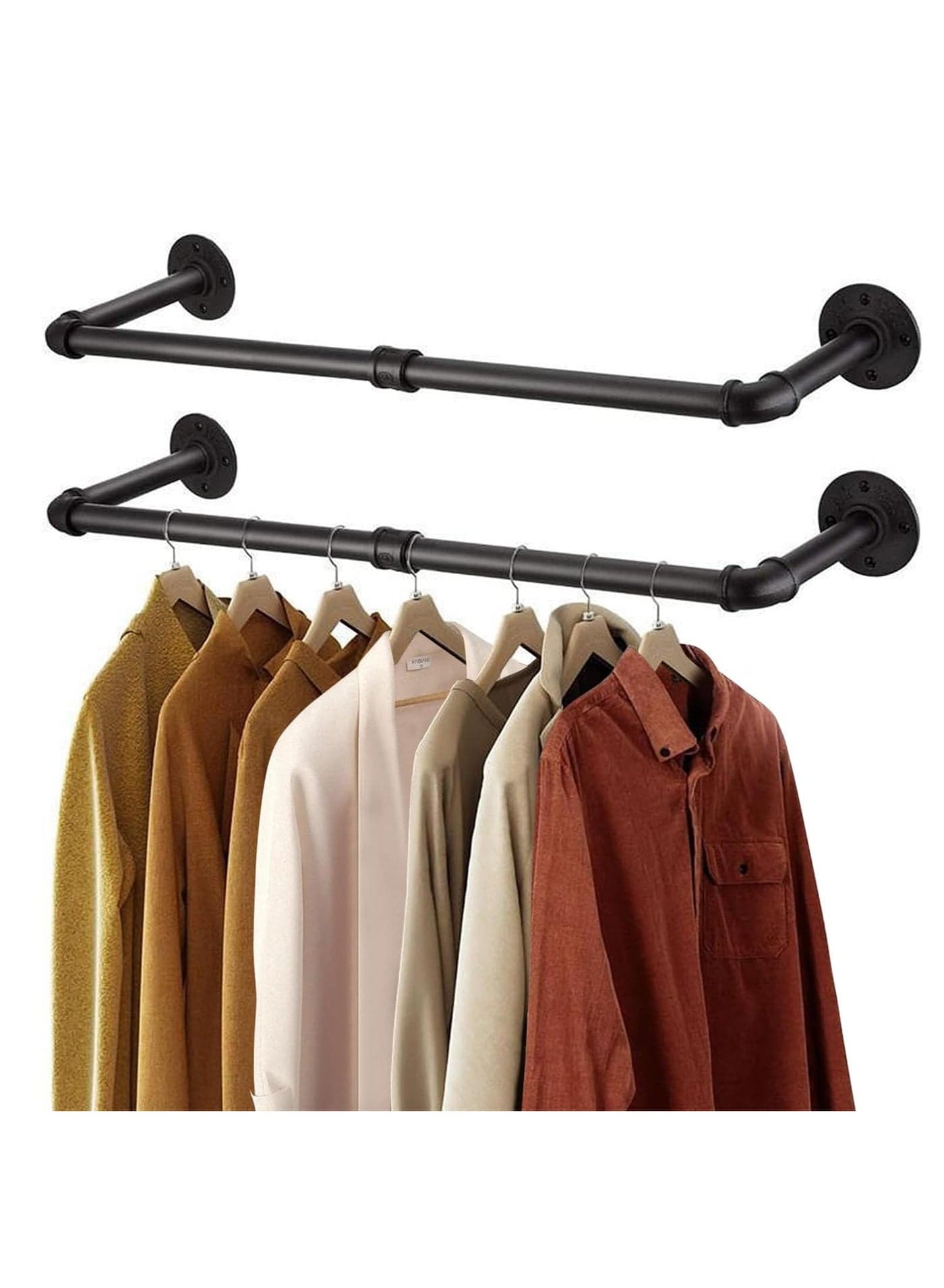 2 Pack Industrial Pipe Wall Mounting Clothes Rack, Removable Retro Metal Clothes Rail, Heavy Duty Clothes Rail, Bathroom Towel Holder, Hanging Clothes Rods for Bathroom, Bedroom