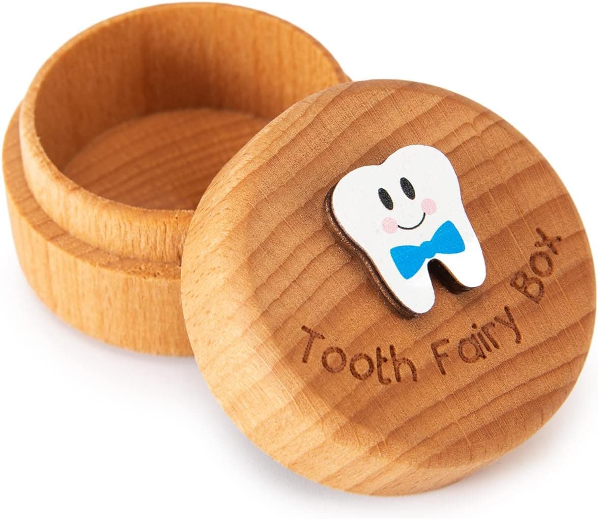 Tooth Fairy Box for Girls and Boys Wooden Cute Tooth Box with 3D Tooth Lost Teeth Storage for Kids Dropped Tooth Keepsake Box Gift Blue