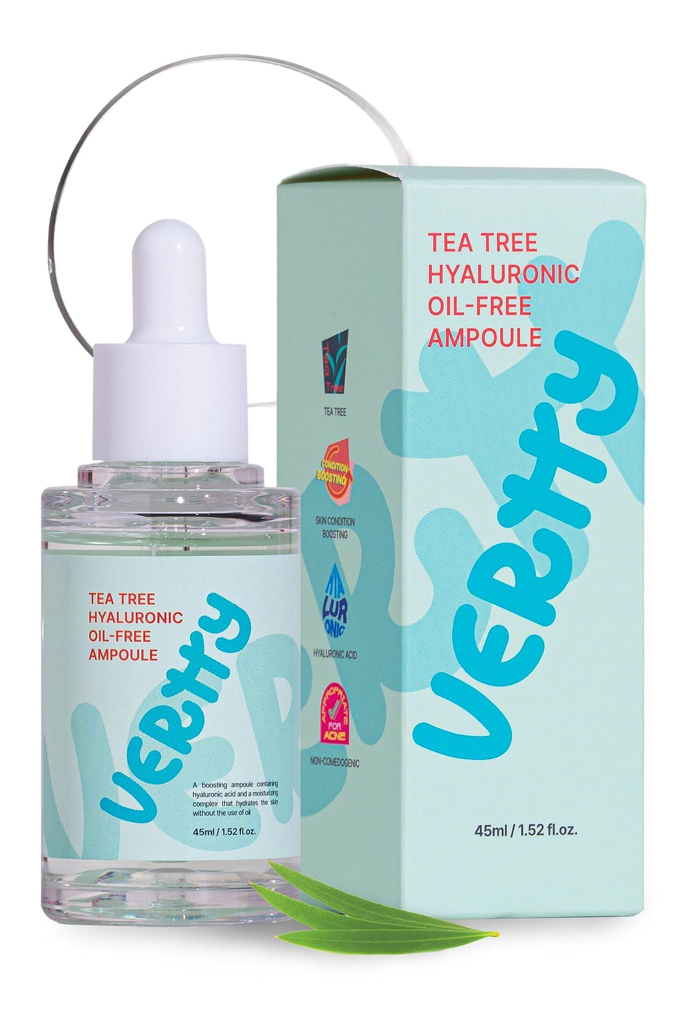 Vertty Tea Tree Hyaluronic Oil Free Ampoule Hydrating Moisturizing Redness Relief Serum Blemish Skin Corrector Serum NonComedogenic Moisturizer for face Longlasting Hydration 15oz