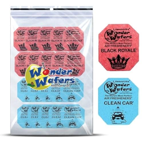 20 pack of Wonder Wafer Car Air Freshener Individually Wrapped 10 Black Royale 10 Clean Car 2 scents
