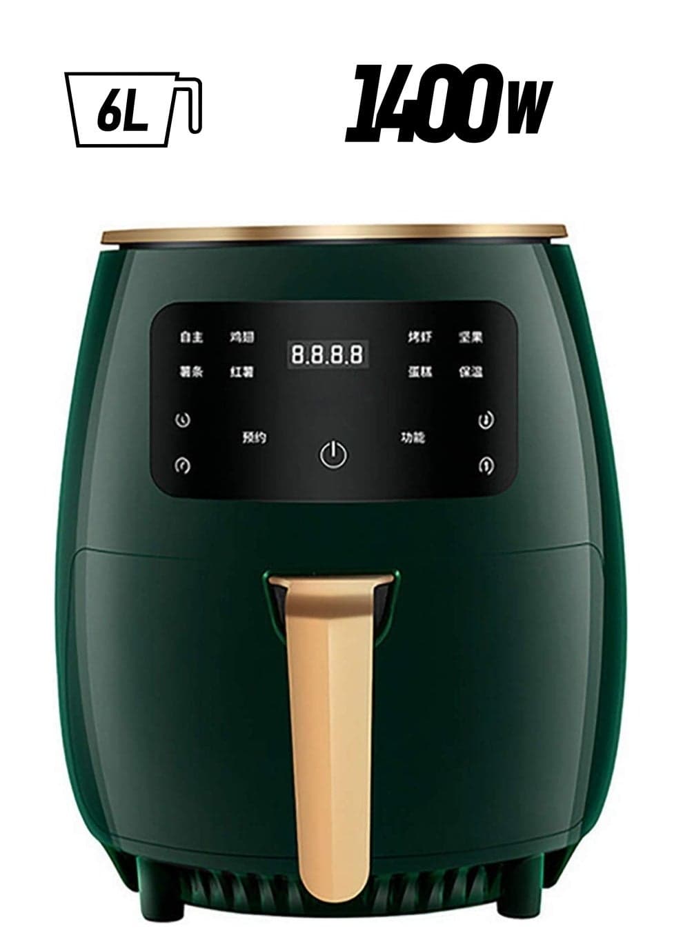 Intelligent 6L Large Capacity Electric Oil Free Air Fryers French Fries Cooker Nonstick Deep Air Fryer With Timer Green