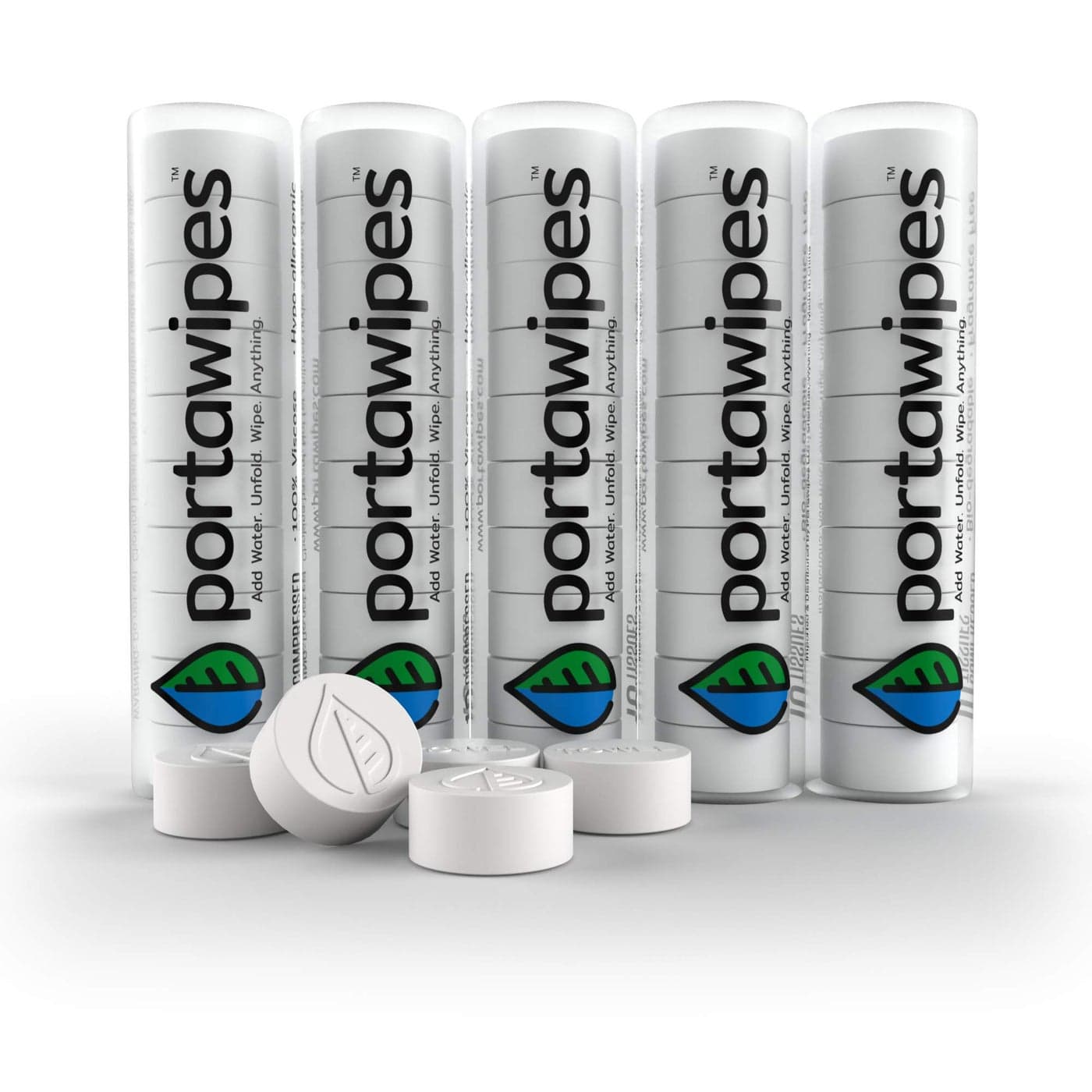 Portawipes Coin Tissues 50 Pack with 5 Carrying Cases Toilet Paper Tablets Compressed Towels Expandable Wipes Soft Odor Free