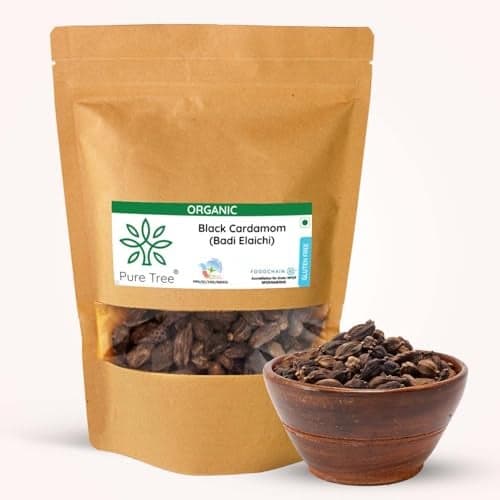 Pure Tree Certified Organic Black Cardamom Whole | 250 g | Badi Elaichi Indian Spice | Moti Elaichi Organic Adds Aroma and Flavour | Cardamom Elaichi Whole