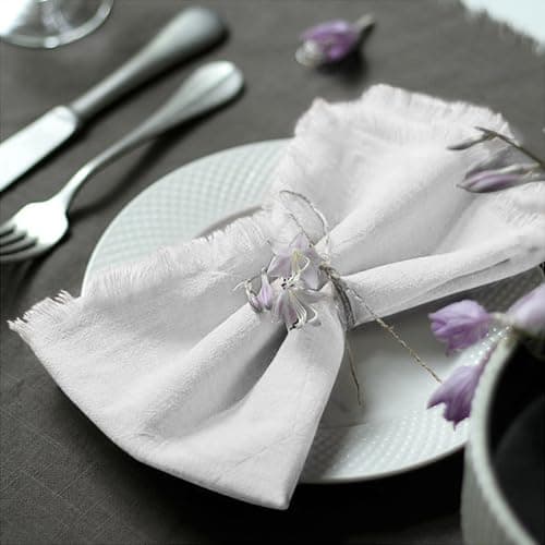 Ayuzawa Handmade Cloth Napkins 100 Cotton Napkins with FringeDelicate Handmade Cloth Napkins for Dinners Parties Weddings and More18 x 18 Inch Set of 4 White