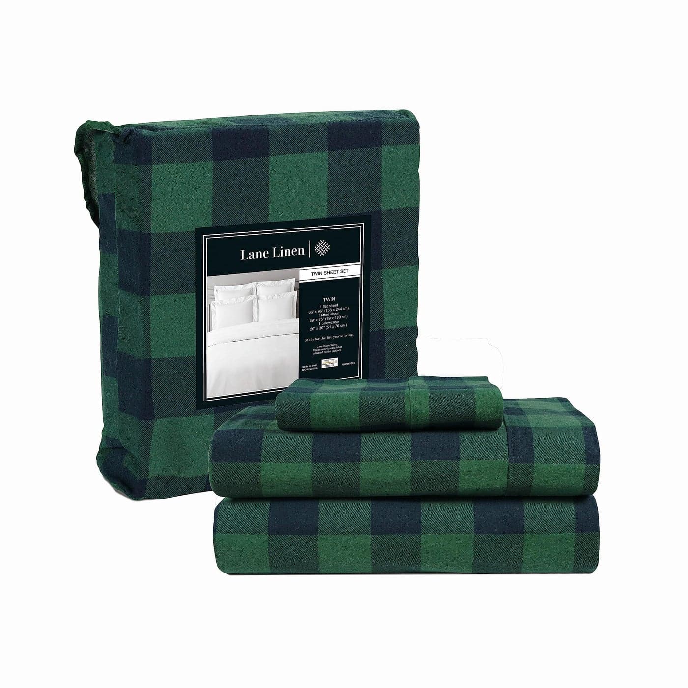 LANE LINEN 100 Cotton Twin Flannel Sheets Set Brushed for Extra Softness Lightweight Durable Cotton Flannel Twin Sheets Set Warm Cozy Fall Bed Sheets 15 Deep Pocket Buffalo Checks Red