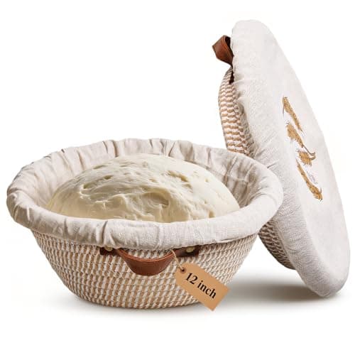 12 Inch Large Cotton Rope Banneton Bread Proofing Basket Set, 2 Pack Round Sourdough Bread Baking Supplies with Liners & Covers for Artisan Bread Baking