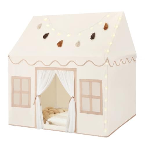 Senodeer Kids Play Tent Indoor: with Mat, Tassel Garland, Star Lights - Toddler Girl Tent Indoor Playhouse for Toddlers Kids Toys for Boy Girl Birthday Gift