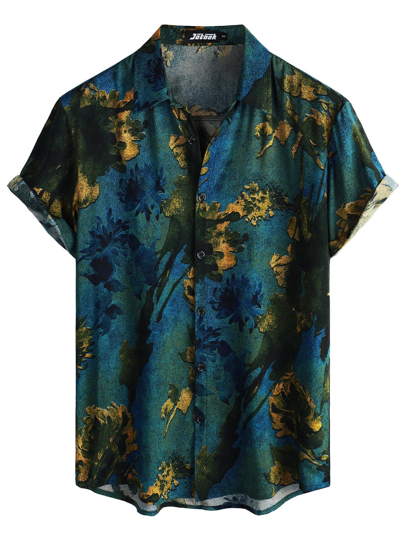 JOTOOK Mens Hawaiian Shirt Short Sleeve Button Down Tropical Shirts Casual Floral Summer Beach Shirt Medium Dark Blue