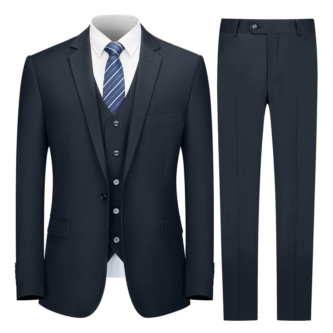 Cooper Nelson Mens Suit Slim Fit 3 Piece Suits for Men One Button Solid Jacket Vest Pants with Tie Tuxedo Set Dark Navy XL